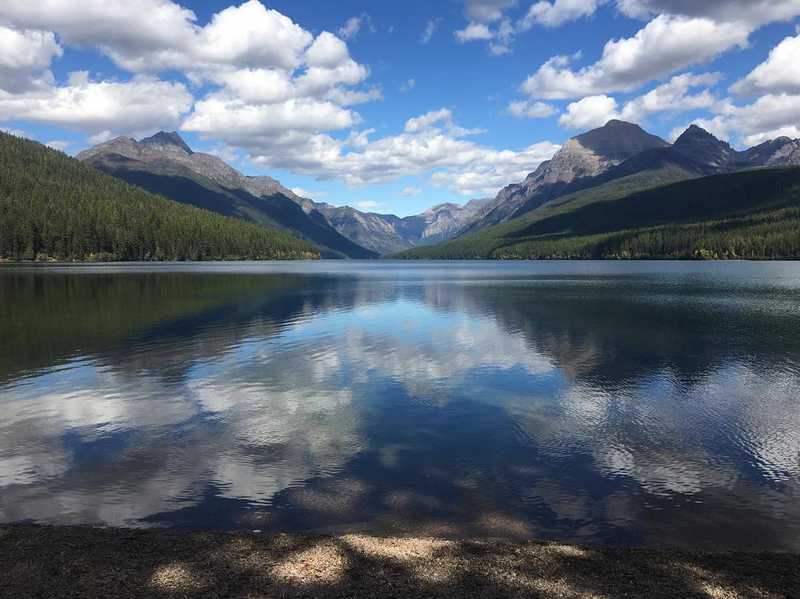Reflective lake in Glacier National Park